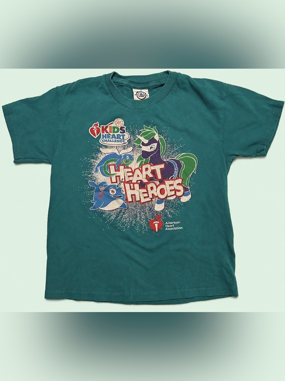 KIDS Delta Pro-Weight Teal AHA Heart Challenge Heart Heroes T-Shirt - SMALL